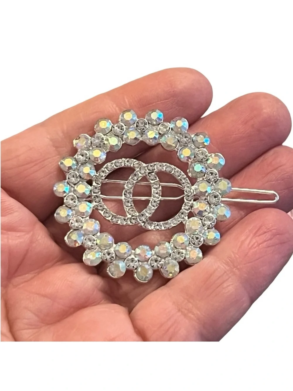 Crystal Oval Rhinestone Hair Clip - Aurora Borealis Sparkle FINAL PRICE DROP